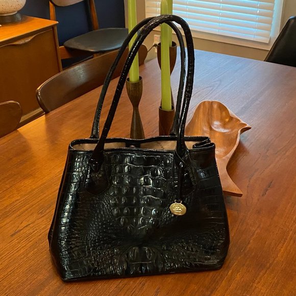 Brahmin Handbags - BRAHMIN Croc Stamped Black Patent Leather Handbag